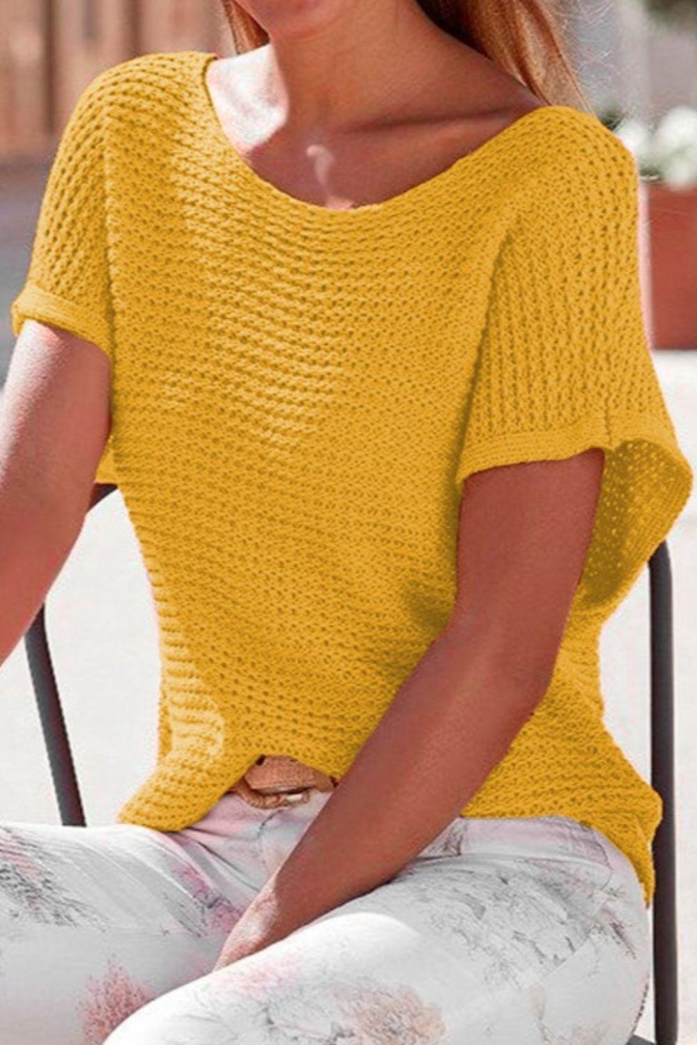 Boat Neck Short Sleeve Sweater - Bona Fide Fashion