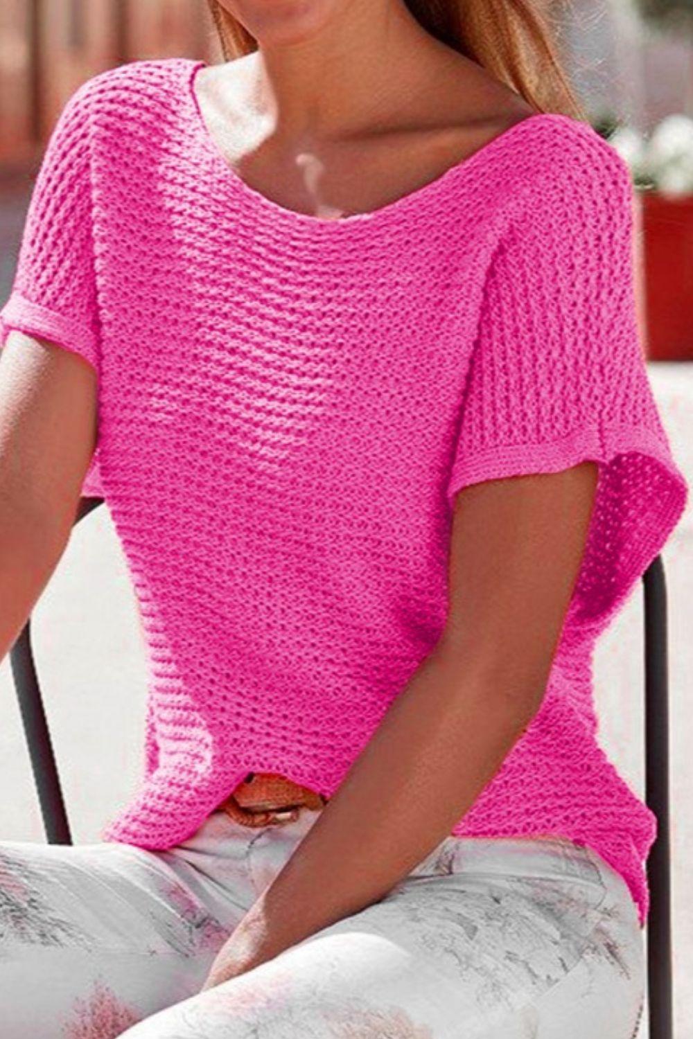 Boat Neck Short Sleeve Sweater - Bona Fide Fashion