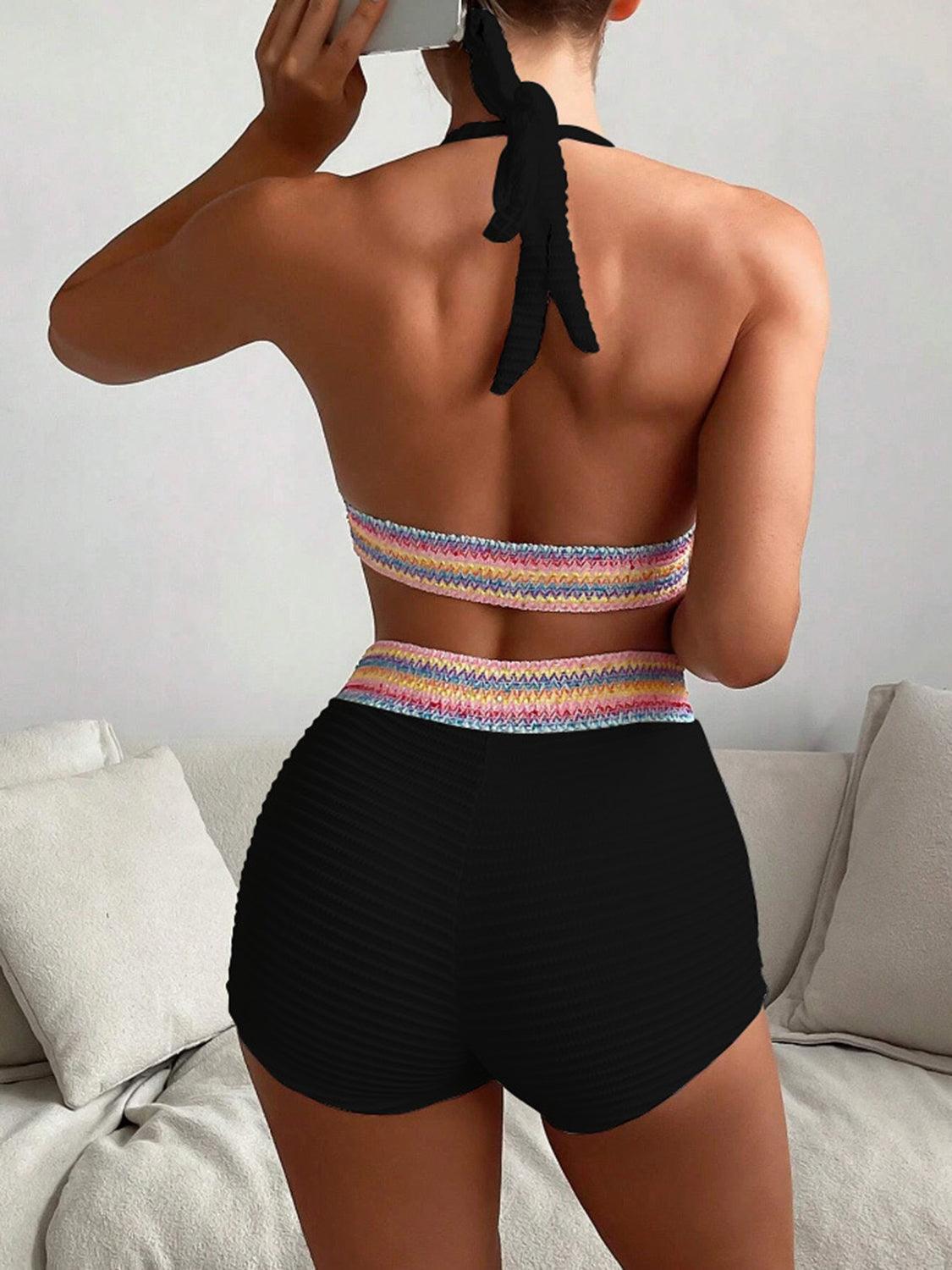 Bona Fide Fashion - Backless Textured Halter Neck Two-Piece Swim Set - Bona Fide Fashion