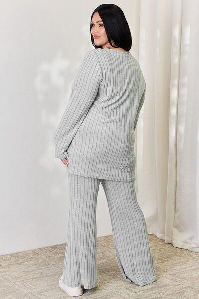 Bona Fide Fashion - Basic Bae Full Size Ribbed High-Low Top and Wide Leg Pants Set - Bona Fide Fashion