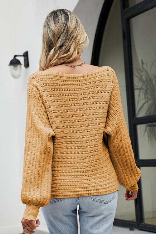 Bona Fide Fashion - Boat Neck Batwing Sleeve Sweater - Women Fashion - Bona Fide Fashion