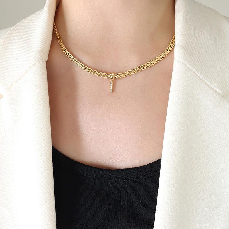 Bona Fide Fashion - Brass Inlaid Zircon Letter Pendant Necklace - Women Fashion - Bona Fide Fashion