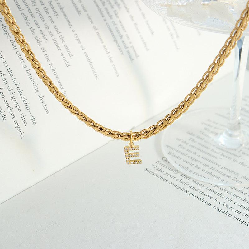 Bona Fide Fashion - Brass Inlaid Zircon Letter Pendant Necklace - Women Fashion - Bona Fide Fashion