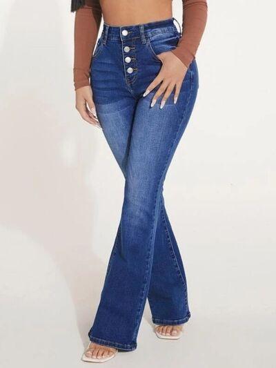 Bona Fide Fashion - Button Fly Bootcut Jeans with Pockets - Women Fashion - Bona Fide Fashion