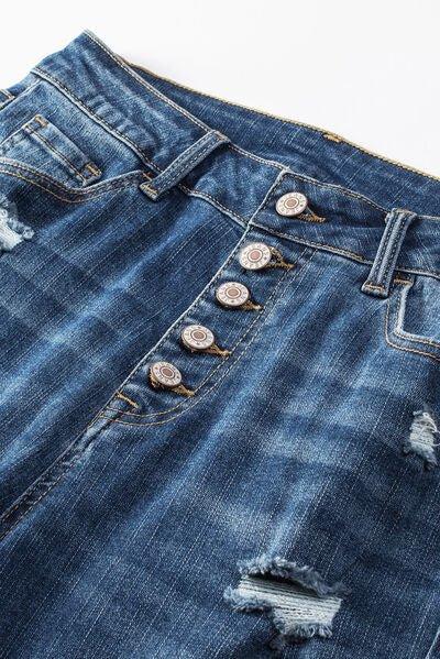 Bona Fide Fashion - Button-Fly Distressed Jeans with Pockets - Women Fashion - Bona Fide Fashion