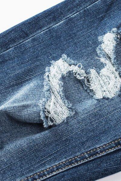 Bona Fide Fashion - Button-Fly Distressed Jeans with Pockets - Women Fashion - Bona Fide Fashion