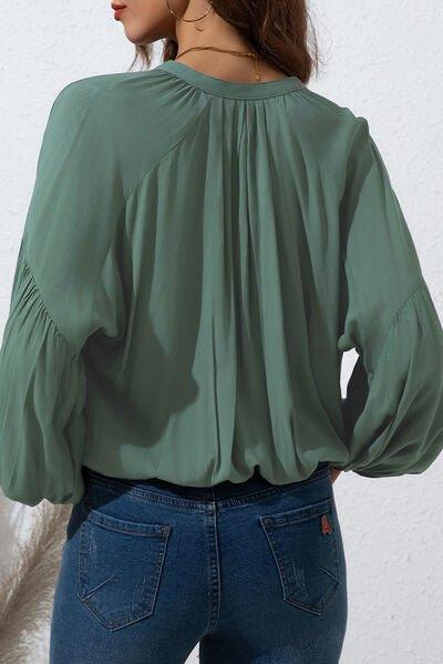 Bona Fide Fashion - Button Up Balloon Sleeve Shirt - Women Fashion - Bona Fide Fashion