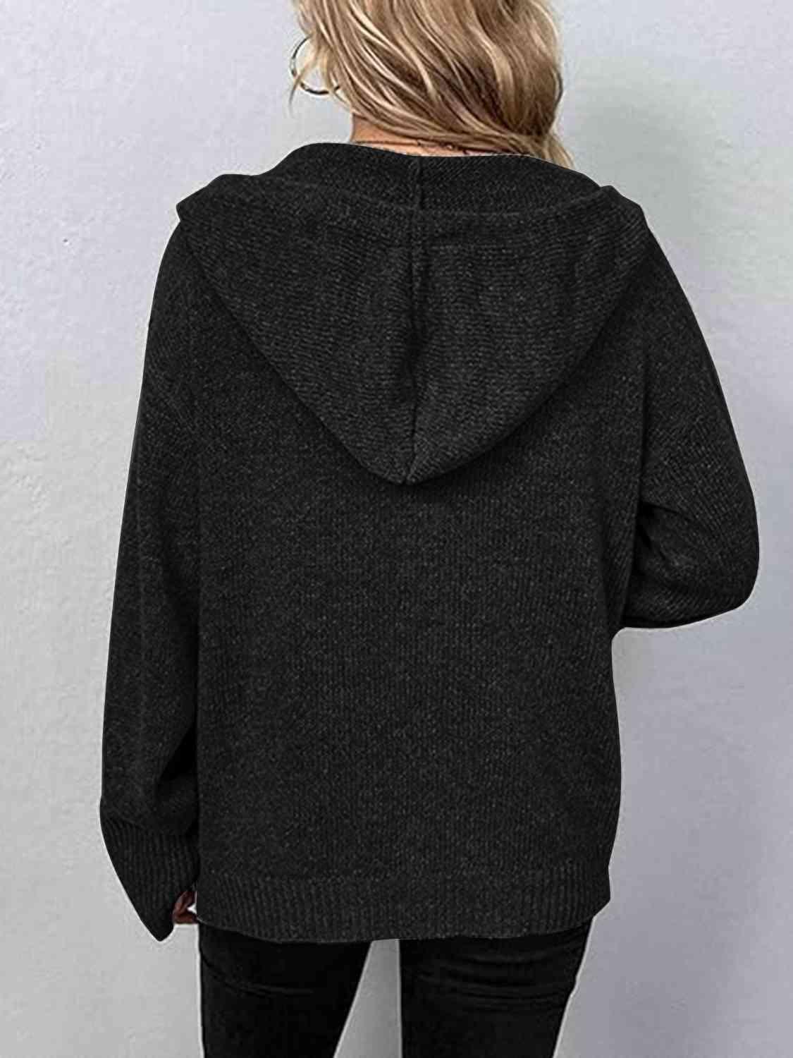 Bona Fide Fashion - Button Up Drawstring Long Sleeve Hooded Cardigan - Women Fashion - Bona Fide Fashion