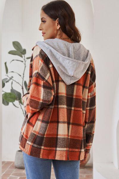 Bona Fide Fashion - Button Up Plaid Hooded Jacket - Women Fashion - Bona Fide Fashion