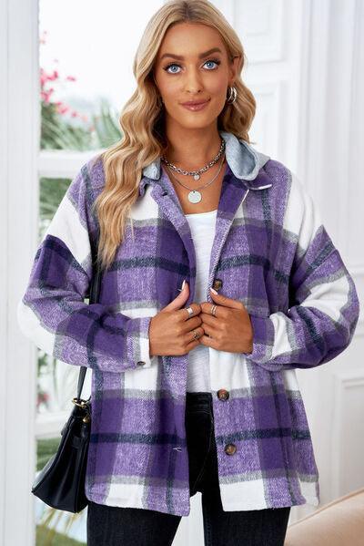 Bona Fide Fashion - Button Up Plaid Hooded Jacket - Women Fashion - Bona Fide Fashion