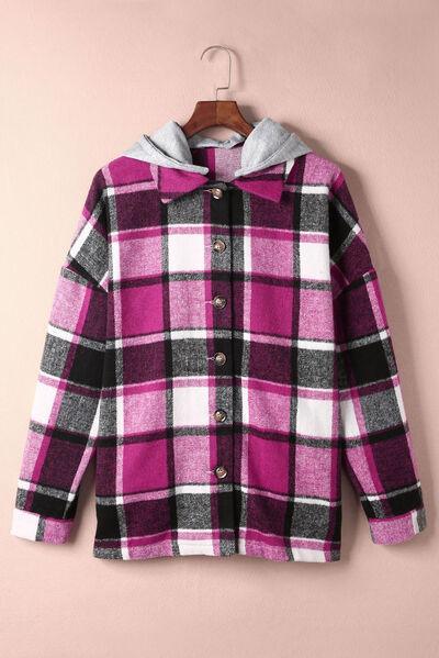 Bona Fide Fashion - Button Up Plaid Hooded Jacket - Women Fashion - Bona Fide Fashion