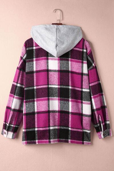 Bona Fide Fashion - Button Up Plaid Hooded Jacket - Women Fashion - Bona Fide Fashion