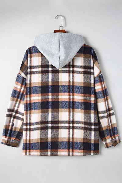 Bona Fide Fashion - Button Up Plaid Hooded Jacket - Women Fashion - Bona Fide Fashion