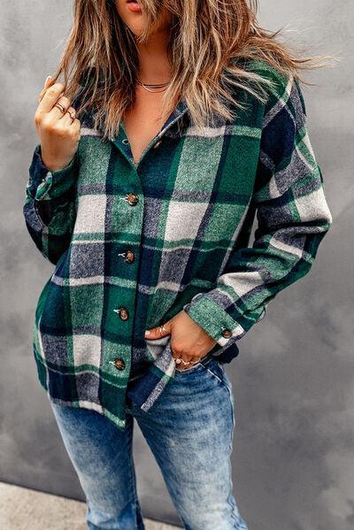 Bona Fide Fashion - Button Up Plaid Hooded Jacket - Women Fashion - Bona Fide Fashion