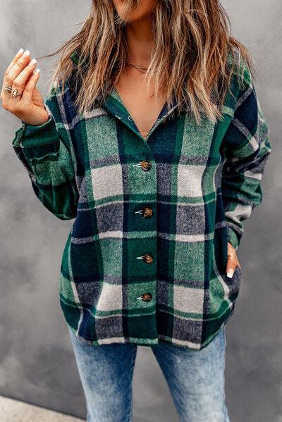 Bona Fide Fashion - Button Up Plaid Hooded Jacket - Women Fashion - Bona Fide Fashion