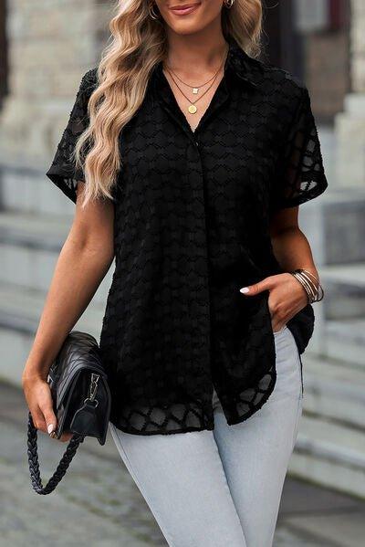 Bona Fide Fashion - Button Up Short Sleeve Shirt - Women Fashion - Bona Fide Fashion