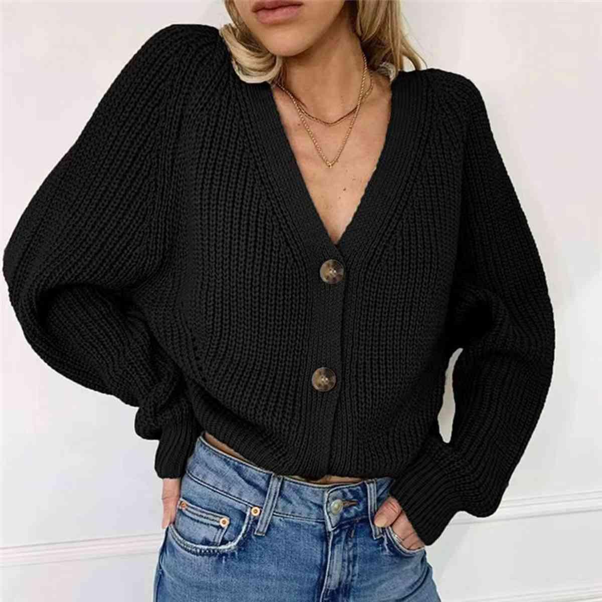 Bona Fide Fashion - Button Up V-Neck Long Sleeve Cardigan - Women Fashion - Bona Fide Fashion