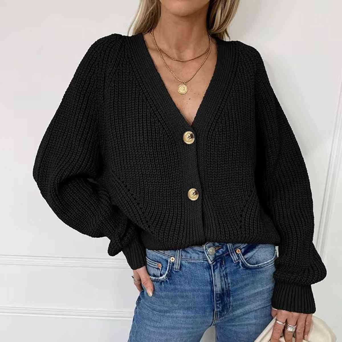 Bona Fide Fashion - Button Up V-Neck Long Sleeve Cardigan - Women Fashion - Bona Fide Fashion