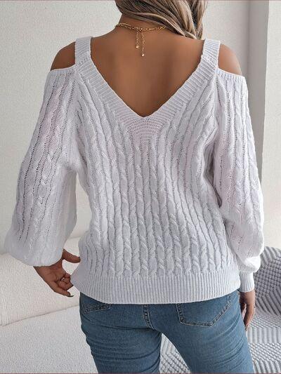 Bona Fide Fashion - Cable-Knit Cold Shoulder Long Sleeve Sweater - Women Fashion - Bona Fide Fashion