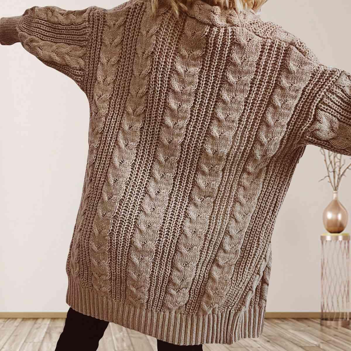 Bona Fide Fashion - Cable-Knit Open Front Dropped Shoulder Cardigan - Women Fashion - Bona Fide Fashion