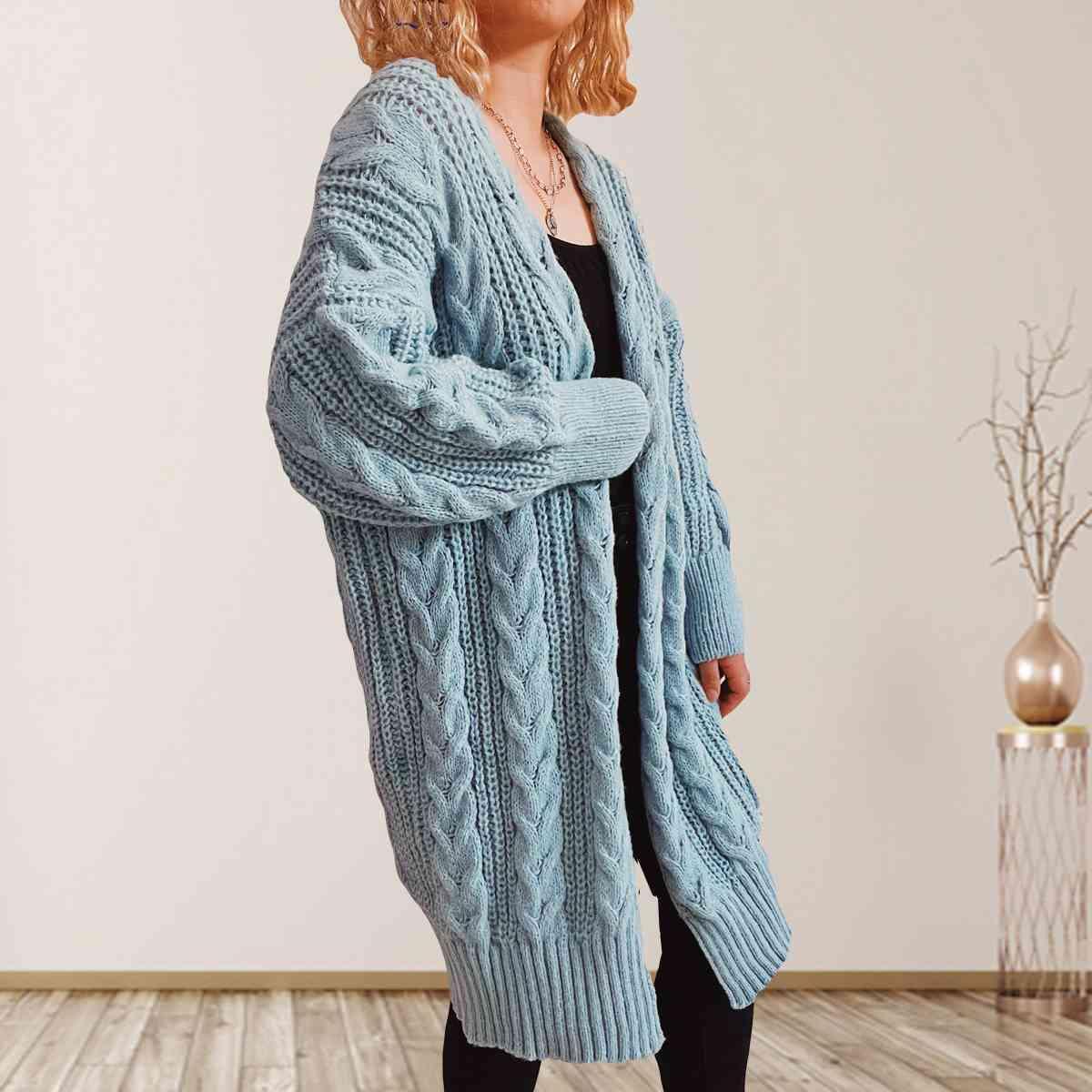 Bona Fide Fashion - Cable-Knit Open Front Dropped Shoulder Cardigan - Women Fashion - Bona Fide Fashion