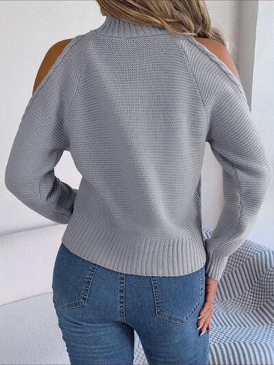 Bona Fide Fashion - Cable-Knit Turtleneck Cold Shoulder Sweater - Women Fashion - Bona Fide Fashion