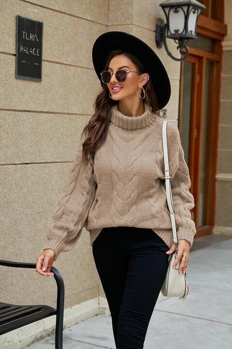 Bona Fide Fashion - Cable-Knit Turtleneck Sweater - Women Fashion - Bona Fide Fashion