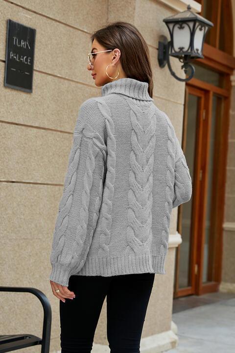 Bona Fide Fashion - Cable-Knit Turtleneck Sweater - Women Fashion - Bona Fide Fashion