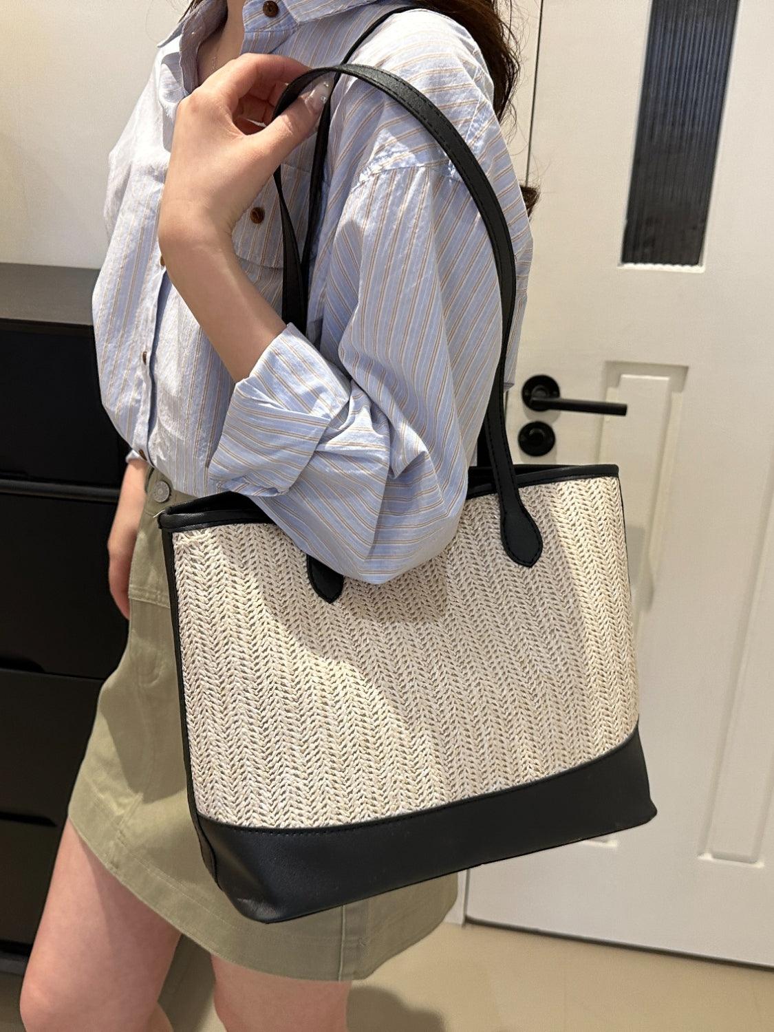 Bona Fide Fashion - Contrast Straw Woven Tote Bag - Women Fashion - Bona Fide Fashion