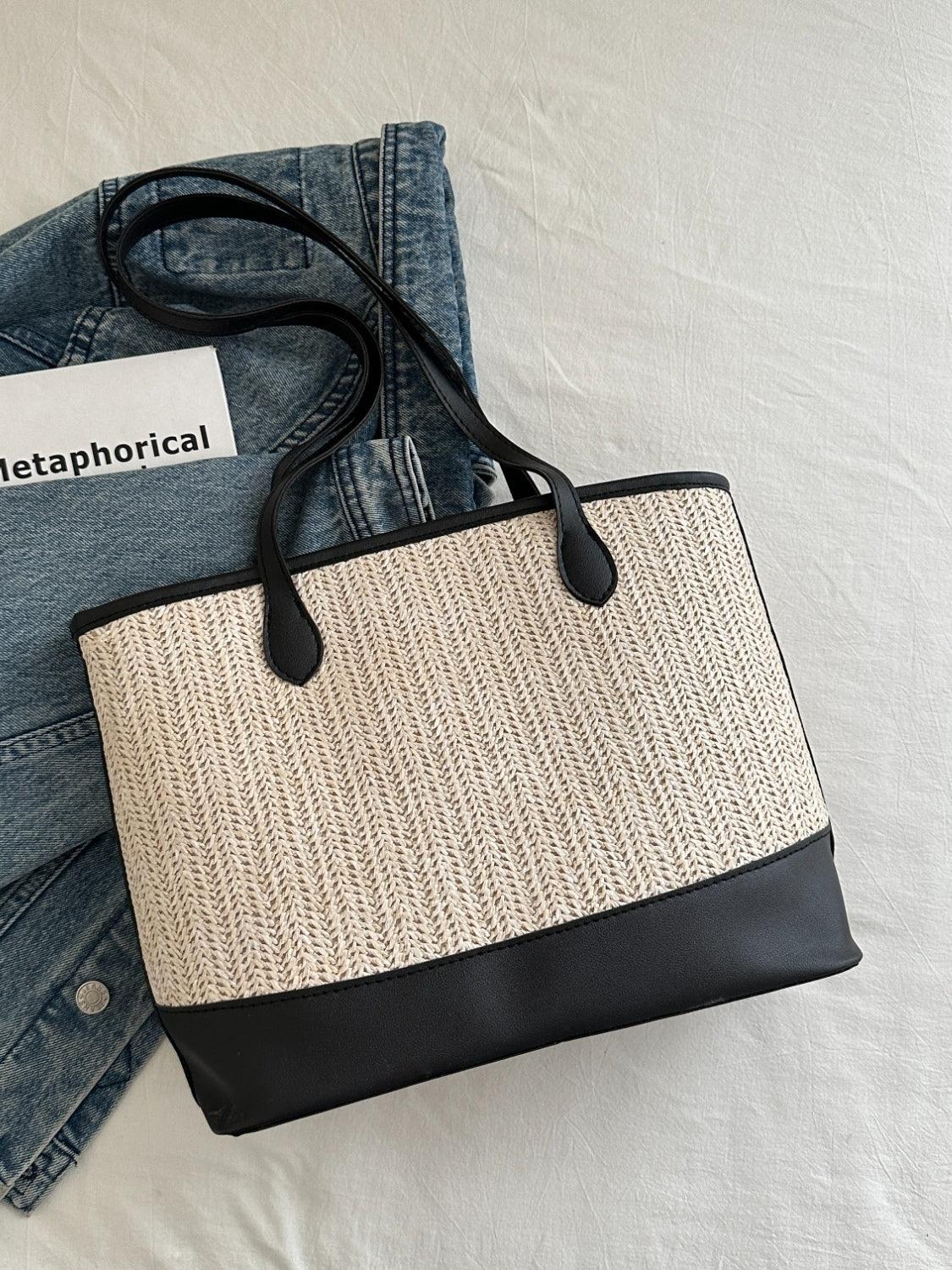 Bona Fide Fashion - Contrast Straw Woven Tote Bag - Women Fashion - Bona Fide Fashion