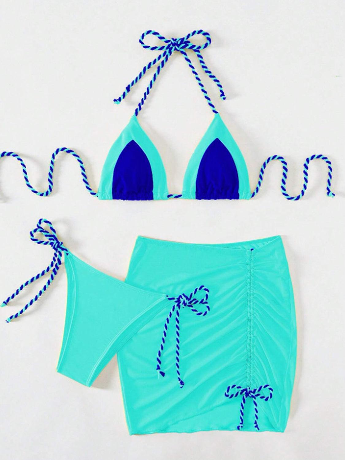 Bona Fide Fashion - Contrast Tied Three-Piece Swim Set - Women Fashion - Bona Fide Fashion