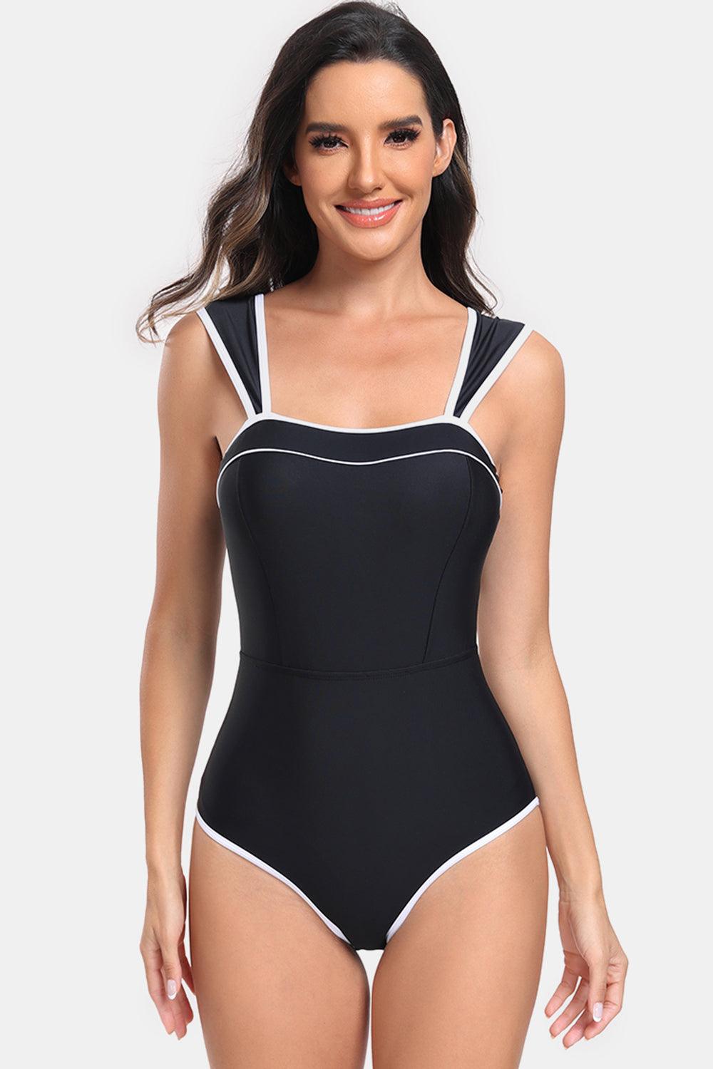 Bona Fide Fashion - Contrast Trim Wide Strap One-Piece Swimwear - Women Fashion - Bona Fide Fashion