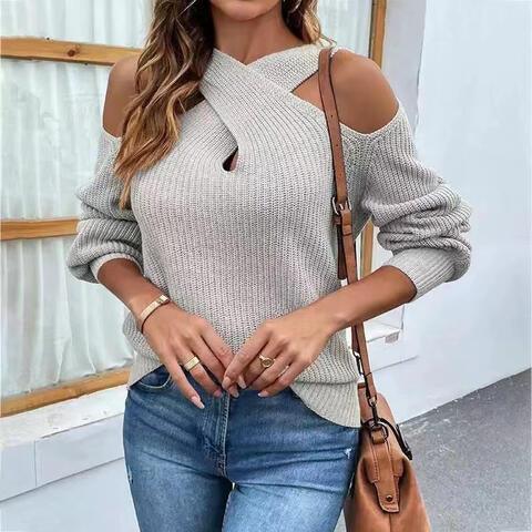 Bona Fide Fashion - Crisscross Cold-Shoulder Sweater - Women Fashion - Bona Fide Fashion