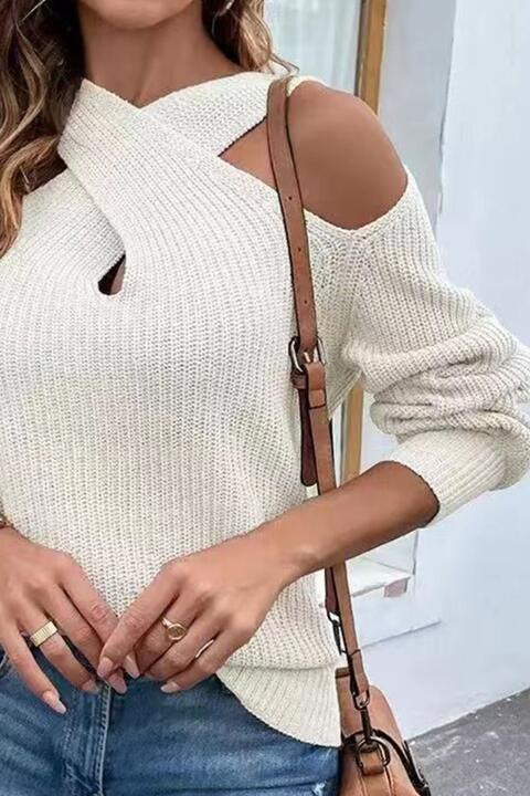 Bona Fide Fashion - Crisscross Cold-Shoulder Sweater - Women Fashion - Bona Fide Fashion