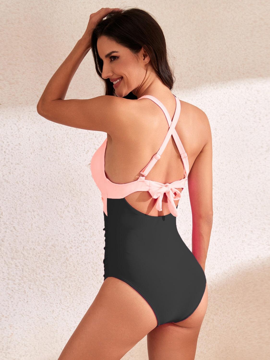 Bona Fide Fashion - Crisscross Cutout V-Neck One-Piece Swimwear - Women Fashion - Bona Fide Fashion