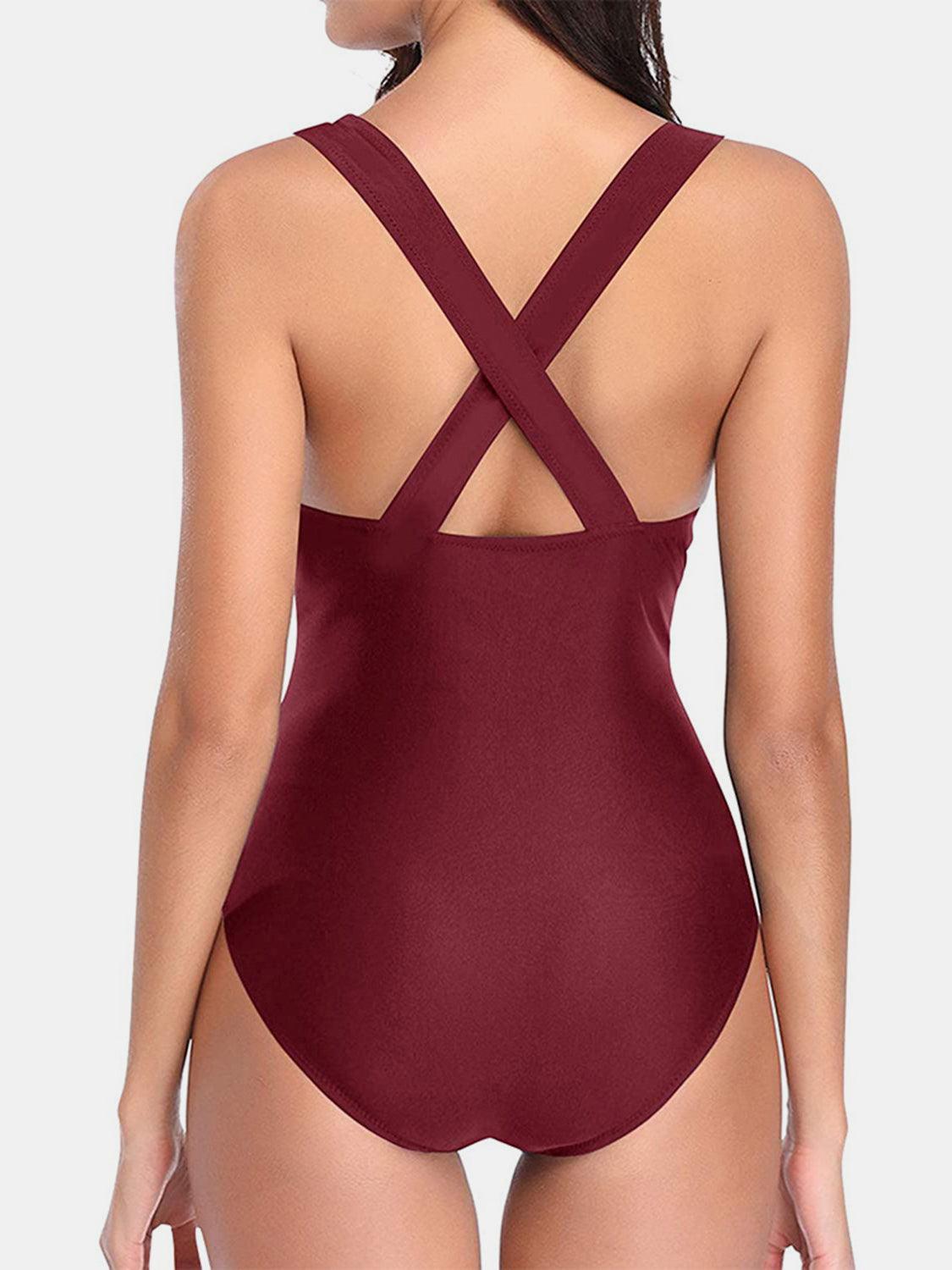 Bona Fide Fashion - Crisscross Plunge Wide Strap One-Piece Swimwear - Women Fashion - Bona Fide Fashion