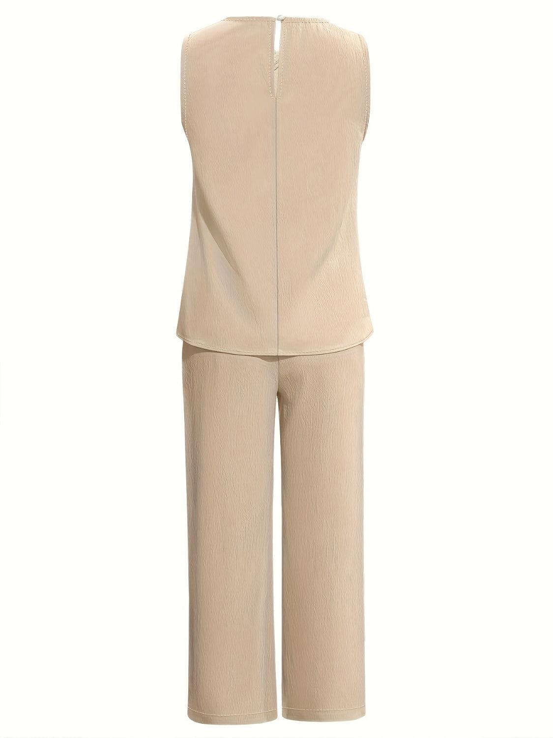 Bona Fide Fashion - Crisscross Sleeveless Top and Wide Leg Pants Set - Women Fashion - Bona Fide Fashion