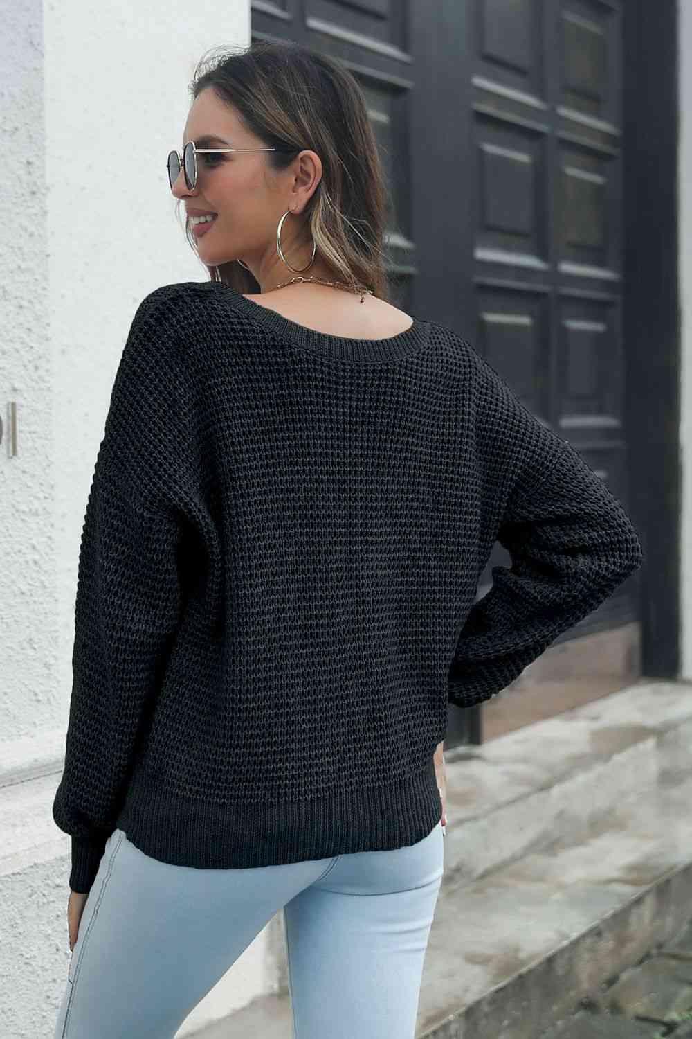 Bona Fide Fashion - Crisscross Surplice Neck Long Sleeve Sweater - Women Fashion - Bona Fide Fashion