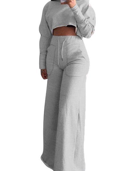 Bona Fide Fashion - Cropped Long Sleeve Top and Wide Leg Pants 2-Pc Set - Women Fashion HW58RUHDQM - Bona Fide Fashion