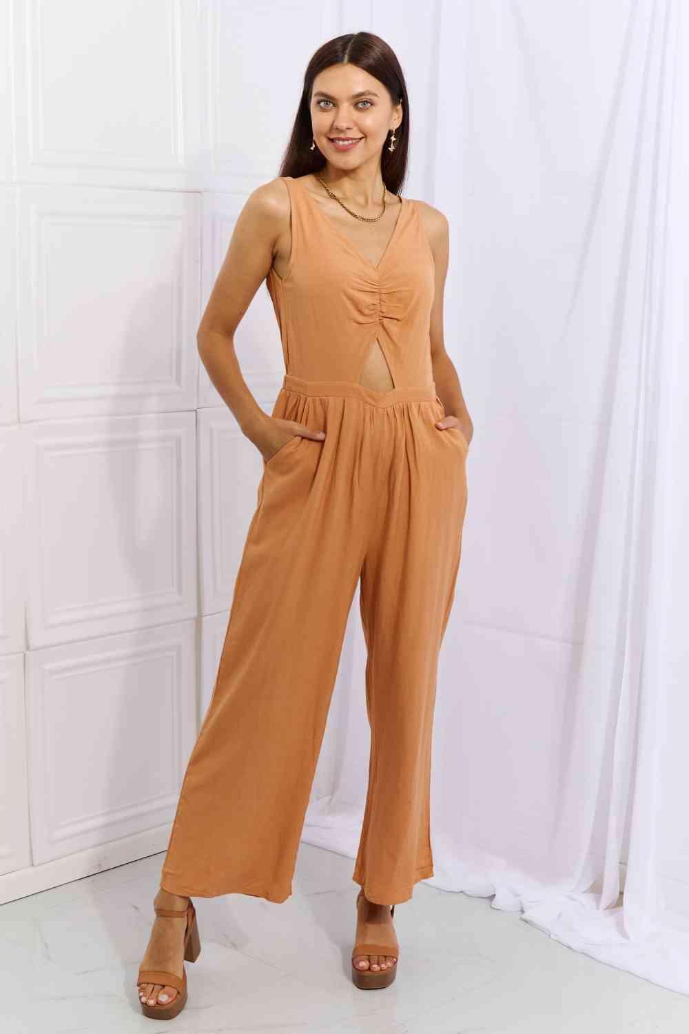 Bona Fide Fashion - Cut Out Detail Wide Leg Jumpsuit in Sherbet - Women Fashion - Bona Fide Fashion