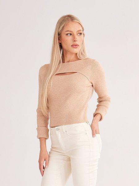 Bona Fide Fashion - Cut Out Long-sleeved Knitted Top T-shirt - Women Fashion HWWX62TK6T - Bona Fide Fashion