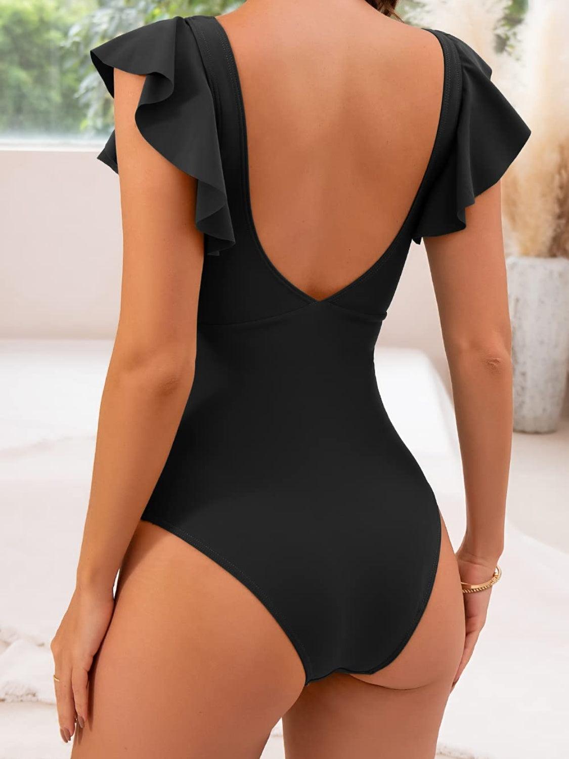 Bona Fide Fashion - Cutout Flounce Sleeve One-Piece Swimwear - Women Fashion - Bona Fide Fashion