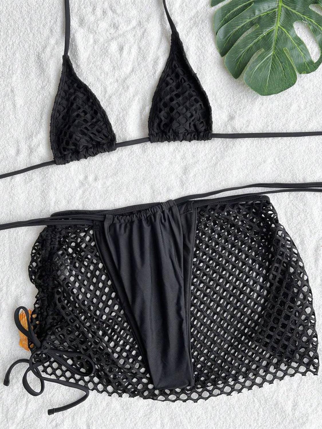 Bona Fide Fashion - Cutout Halter Neck Three-Piece Swim Set - Women Fashion - Bona Fide Fashion