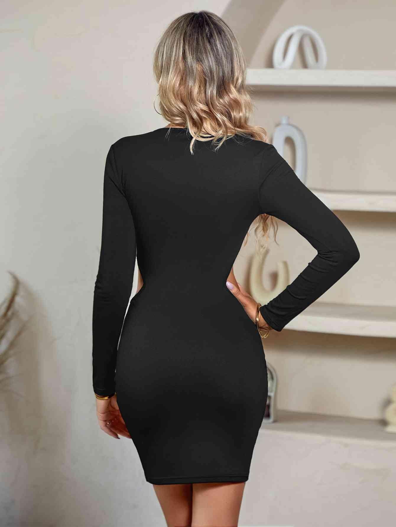 Bona Fide Fashion - Cutout Twisted Front Plunge Neck Mini Dress - Women Fashion - Bona Fide Fashion