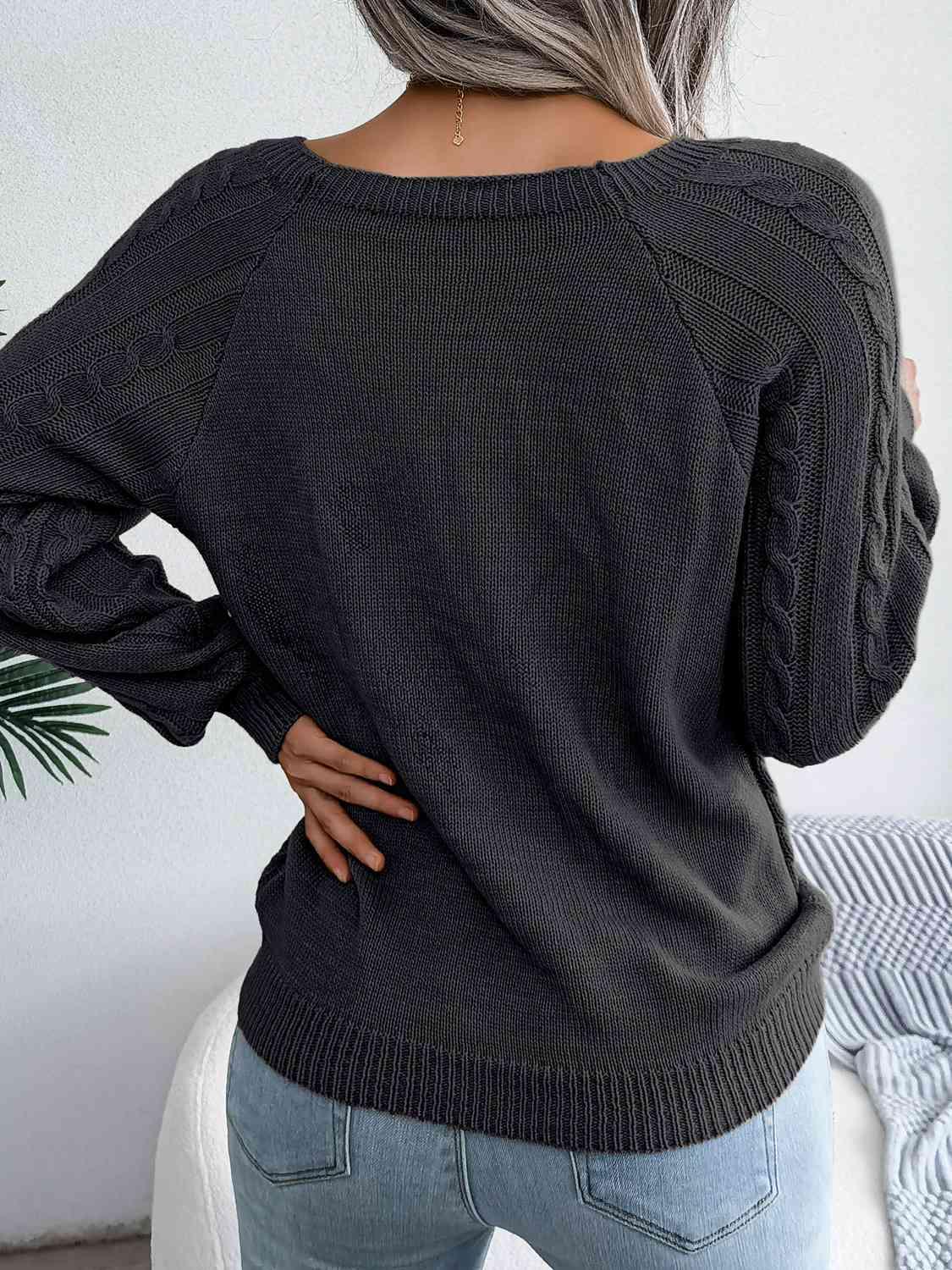 Bona Fide Fashion - Decorative Button Cable-Knit Sweater - Women Fashion - Bona Fide Fashion