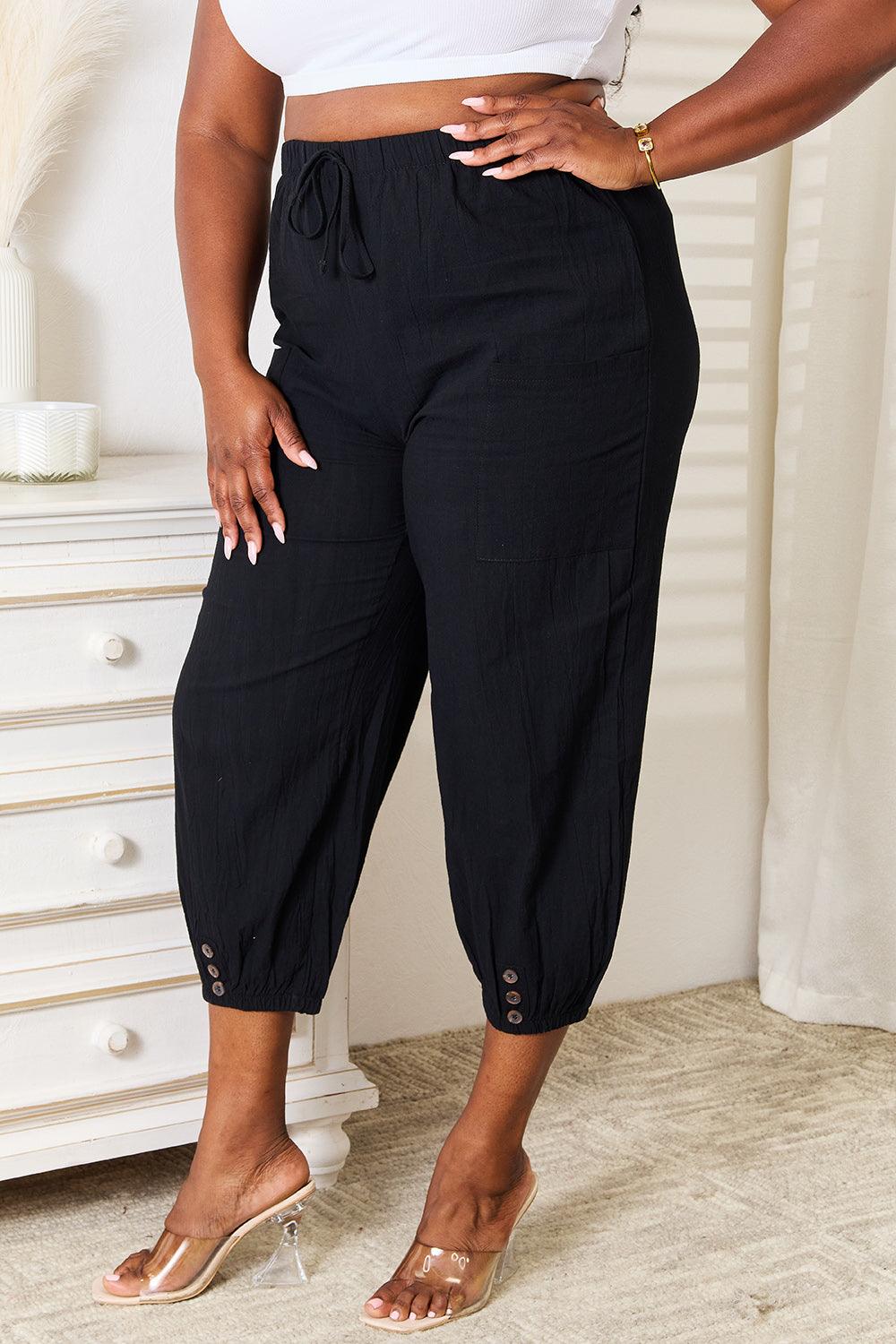 Bona Fide Fashion - Decorative Button Cropped Pants - Women Fashion - Bona Fide Fashion