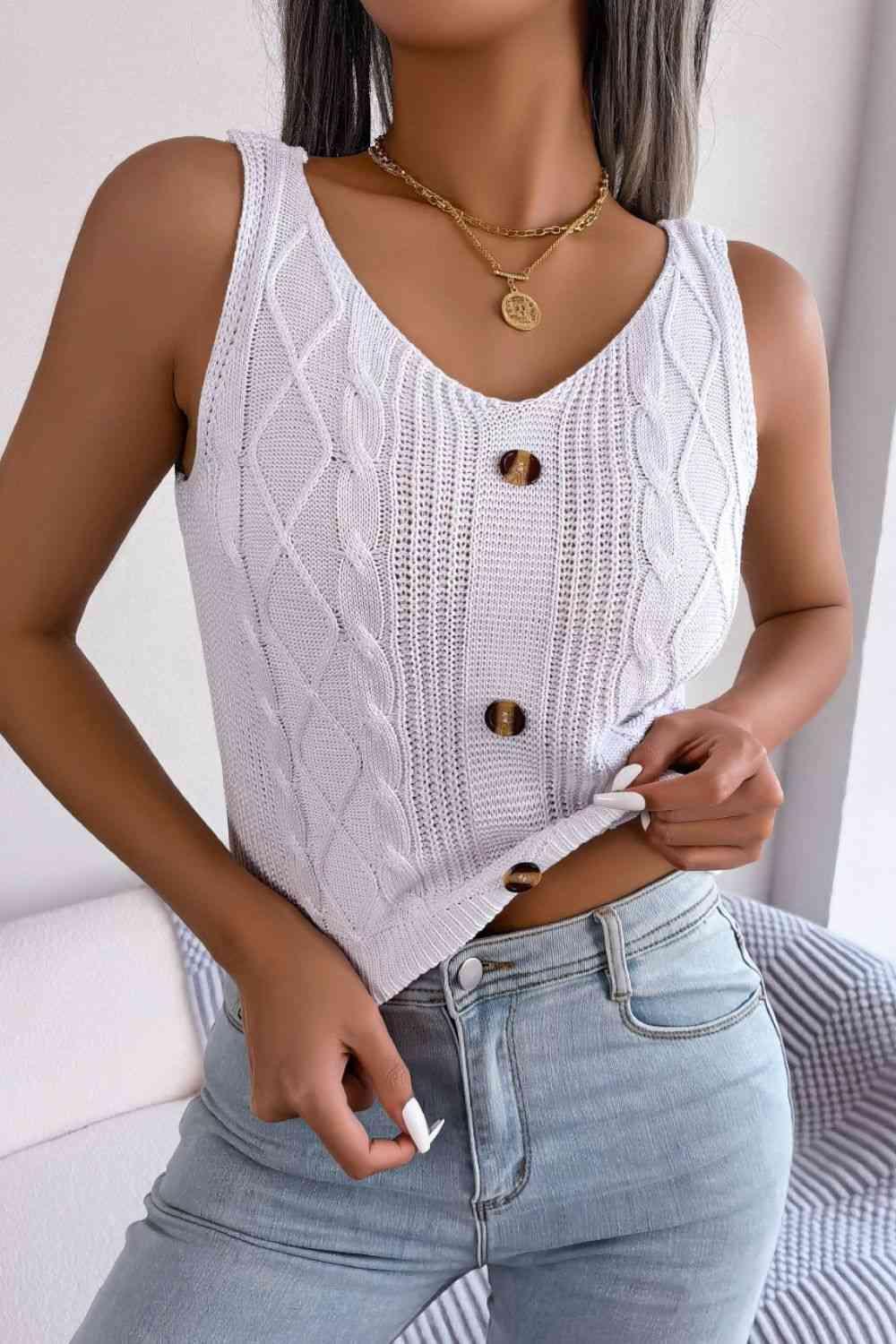 Bona Fide Fashion - Decorative Button Mixed Knit Tank - Women Fashion - Bona Fide Fashion