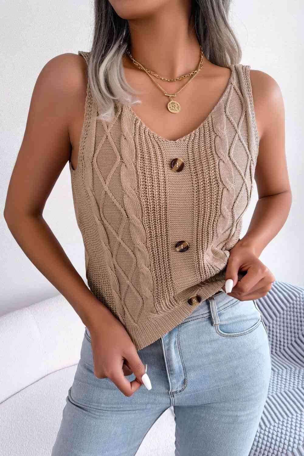 Bona Fide Fashion - Decorative Button Mixed Knit Tank - Women Fashion - Bona Fide Fashion