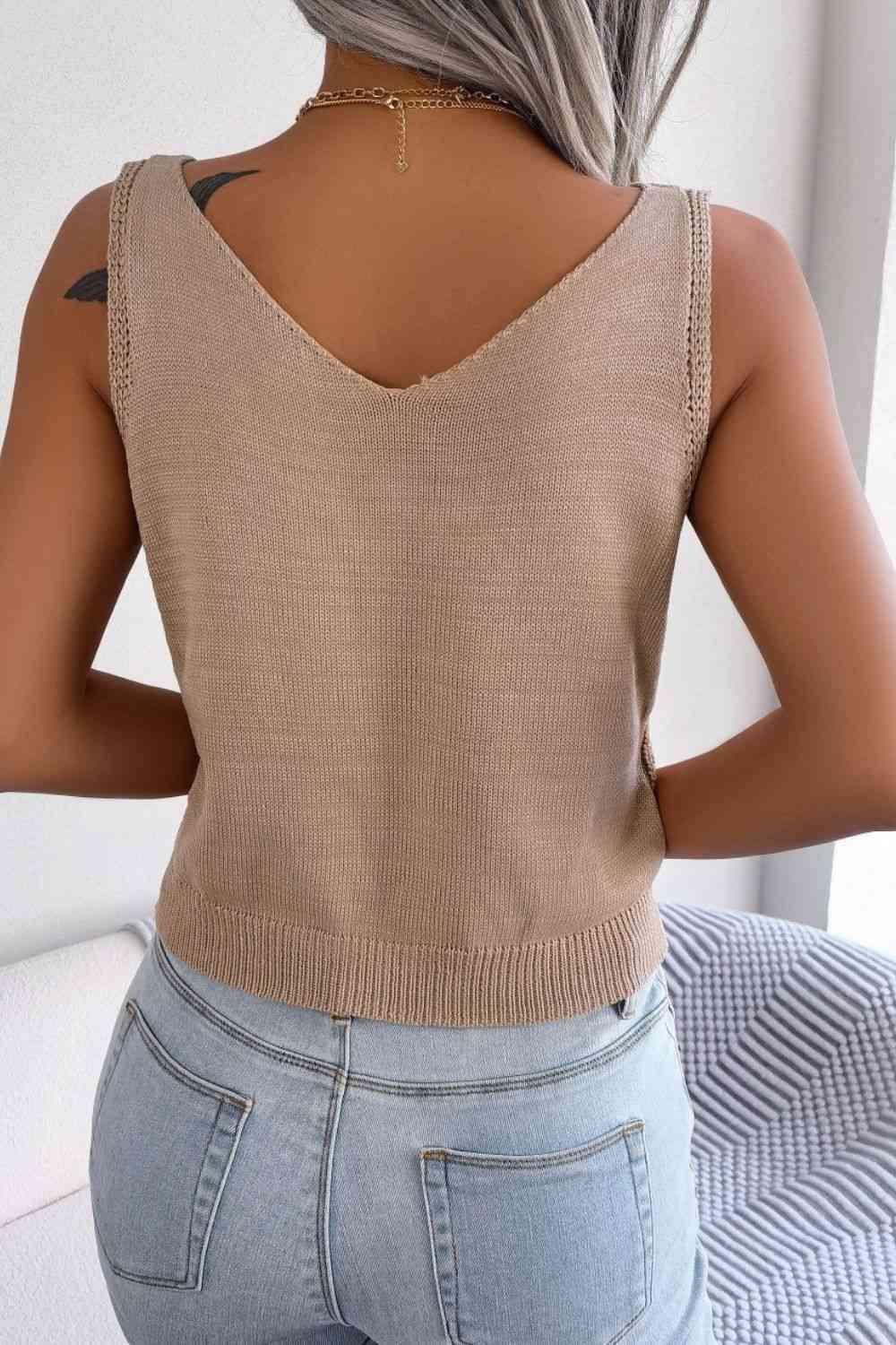 Bona Fide Fashion - Decorative Button Mixed Knit Tank - Women Fashion - Bona Fide Fashion