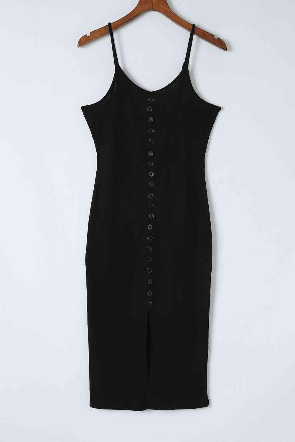 Bona Fide Fashion - Decorative Button Slit Midi Dress - Women Fashion - Bona Fide Fashion
